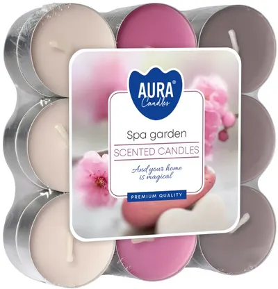 Lumânări parfumate de ceai Bispol Aura - Spa Garden, 18 bucăți