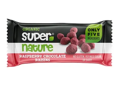 Stafide invelite in ciocolata si zmeura bio - Supernature 40 g