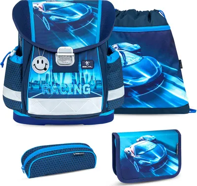 Set școlar Belmil - Racing Blue Neon, rucsac, două penare și sac