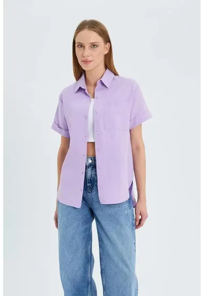 Camasa dama - Slim Fit - buzunar - lila - textil