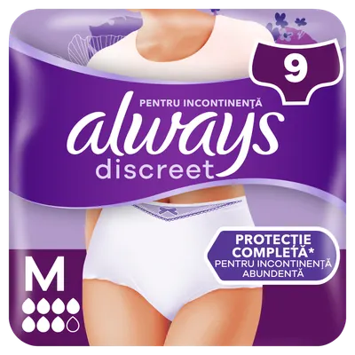 Chiloti pentru incontinenta urinara Discreet 7 picaturi M, 9 bucati, Always