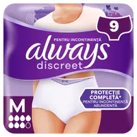 Chiloti pentru incontinenta urinara Discreet 7 picaturi M, 9 bucati, Always