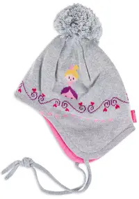 Căciulă de iarnă cu șireturi și pompon Maximo - Prințesă, gri, mărimea 49