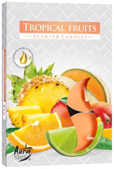 Lumânări parfumate cu lumină de ceai Bispol Aura - Fructe tropicale, 6 bucăți