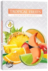 Lumânări parfumate cu lumină de ceai Bispol Aura - Fructe tropicale, 6 bucăți