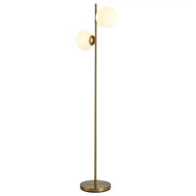 HOMCOM Lampă de Podea cu 2 Lumini și Abajururi Sferice, Lampă de Podea cu Comutator de Picior, Soclu E27, 39x28x165 cm, Aur | Aosom Romania