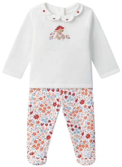 Pijama pentru bebeluși Sergent Major - Cu broderie, iepuraș și imprimeu floral, 24 luni