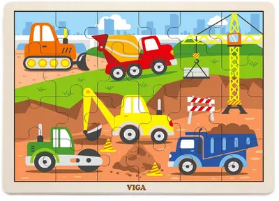 Puzzle din lemn Viga - Vehicule de constructii, 24 piese