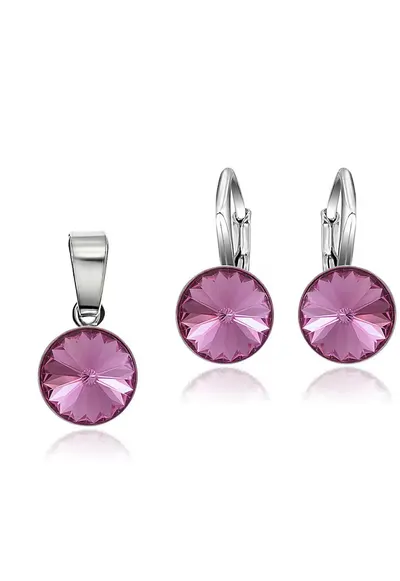Set Argint 925 placat cu rodiu cu cristale Swarovski® Rivoli 8mm LRS - Roz inchis