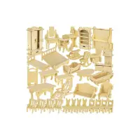 Set piese mobilier pentru casuta de papusi, 34 piese din lemn, 175 elemente