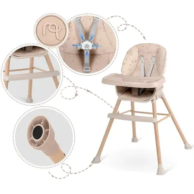 Scaun de masa multifunctional 3in1 Nukido cu utilizare versatila,masuta reglabila si detasabila,husa impermeabila,centuri de siguranta si suport picioare Tilo Bej