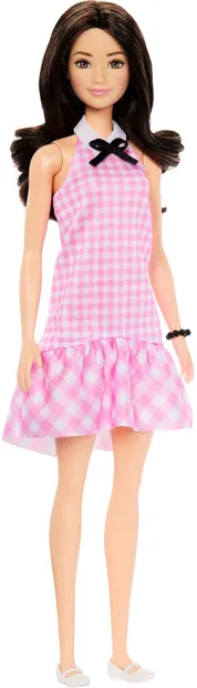 Păpușă Barbie Fashionistas - Barbie, cu rochie în carouri roz și păr castaniu, #224
