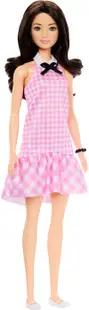 Păpușă Barbie Fashionistas - Barbie, cu rochie în carouri roz și păr castaniu, #224