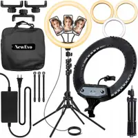 Lampa Circulara Make up Profesionala, NewEvo, Ring Light 43 CM, Putere 24W si 540 Lumeni, cu Lumina Calda Neutra si Rece Tip Inel, cu Trepied 210cm,