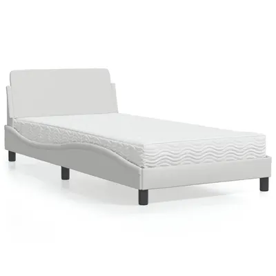 vidaXL Pat cu saltea, Dover, alb, 100x200 cm, piele ecologică