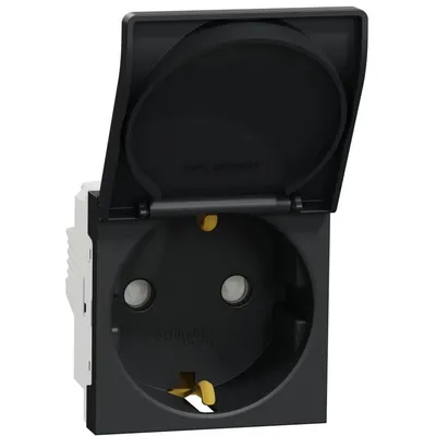 Priza 2P+E 16A, capac, obturator 2M Schneider Noua Unica NU303754TA, antracit