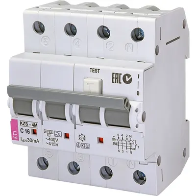 KZS-4M 3p+N Intrerupatoare de curent rezidual cu protecție la supracurent, 4 module, tip A și AC KZS-4M 3p+N A C16/0.03