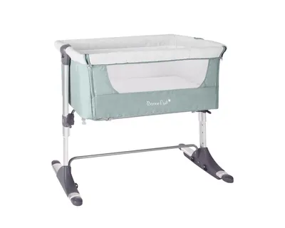 Patut Co-Sleeper pentru bebelusi KikkaBoo Bonne Nuit Mint Melange 2020 cu inaltime reglabila, pozitie anti-reflux, laterala culisanta, accesorii incluse