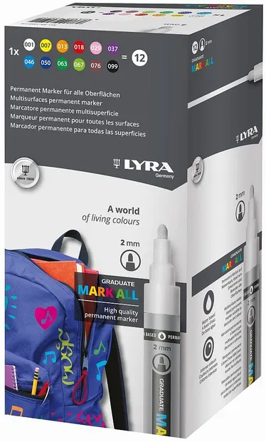 Set de markere acrilice Lyra Graduate Mark All - 2.0 mm, 12 culori