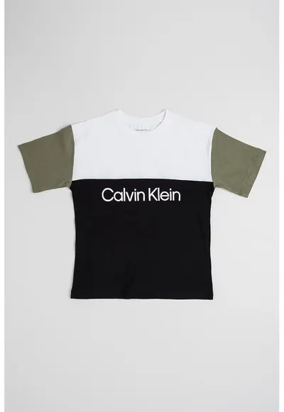 Tricou cu model colorblock si imprimeu logo - Negru stins/Alb optic