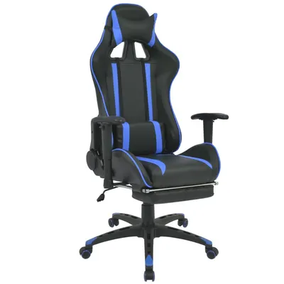 vidaXL Scaun birou rabatabil, design racing, suport picioare, albastru