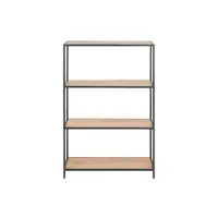 Bibliotecă neagră/în culoare naturală cu aspect de lemn de stejar 77x114 cm Seaford – Actona
