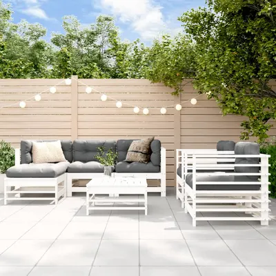 Gossi set mobilier de gradina cu perne, 7 piese, alb, lemn masiv