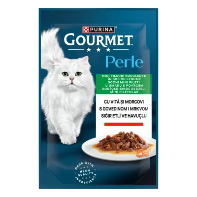 GOURMET PERLE cu Vita, Morcovi, Legume in Sos, 85 g
