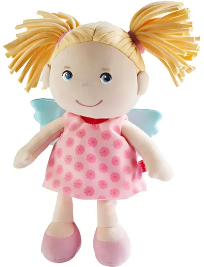 Păpușă moale Haba - Îngeraș cu rochie și aripi roz, 20 cm