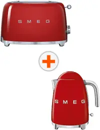 Prăjitor de pâine și fierbător Smeg - TSF01RDEU, 6 trepte + KLF03RDEU, 1.7 l, rosie