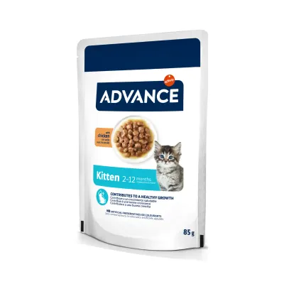 ADVANCE Kitten, Pui, plic hrană umedă pisici junior, (în sos), 85g