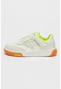 Pantofi sport de piele cu garnituri de piele intoarsa si material sinteti New Cup - Alb/Verde neon