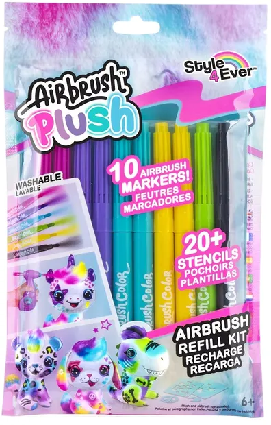 Markere cu aerograf Canal Toys - Airbrush Plush, 10 număr, cu șabloane