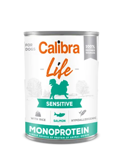 Hrana umeda caini, Calibra Dog Life Sensitive Salmon with Rice, 400 g