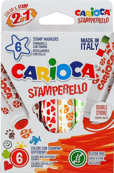 Set markere Carioca Stamperello - 6 culori, cu stampile