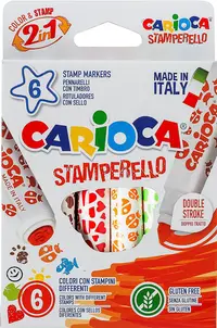 Set markere Carioca Stamperello - 6 culori, cu stampile