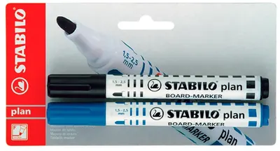 Markere pentru tablă albă Stabilo Plan – vârf rotund, 2 culori