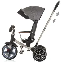 Tricicleta pentru copii Chipolino Derby granite, cu copertina si sezut reversibil , spatar reglabil, pozitie somn,frana, suport pentru picioare, maner cu control al directiei, jucarie cu muzica si lumini