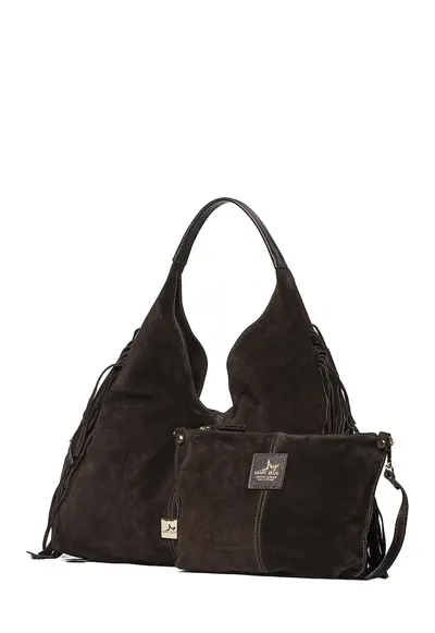 Geanta hobo de piele intoarsa Seraphina Pro - Maro inchis