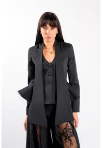 Sacou cu esarfe si talie structurata Black - Negru