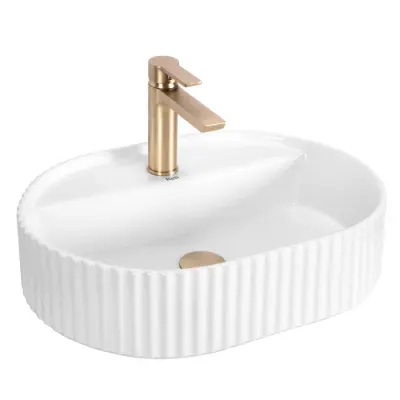 Lavoar cu montare pe blat 50 cm, cu riflaje 3D, alb lucios, Rea Marcela