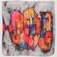 Esarfa tip batic din bumbac, cu imprimeu grafic abstract pe fond gri deschis