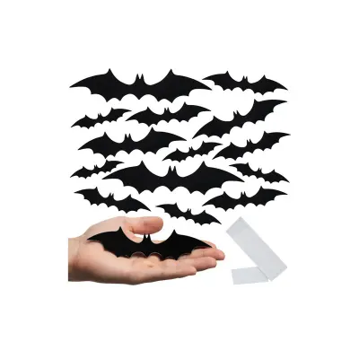 Set 56 stickere 3D liliac, decoratiuni de perete pentru Halloween, 4 dimensiuni, PVC negru