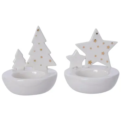 Suport lumanare - Star - Tree with gold foil print - mai multe modele