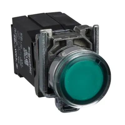 Buton iluminat Complet Incastrat Verde Ø 22, Revenire cu Arc, 1No+1Nc 220, 240 V