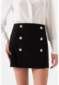Fusta mini cu nasturi decorativi - Auriu/Negru