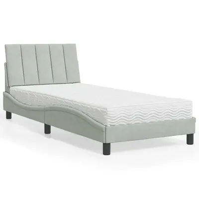 vidaXL Pat cu saltea, Hanko, gri deschis, 90x190 cm, catifea