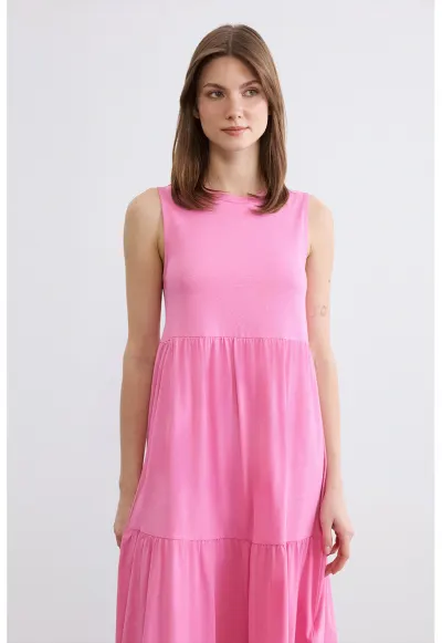 Rochie midi evazata - Roz deschis