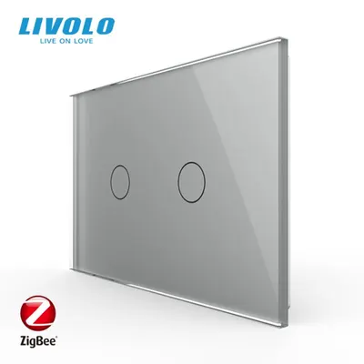 Intrerupator dublu, standard italian, dimabil, wireless Protocol Zigbee, cu panou sticla, 3M Gri