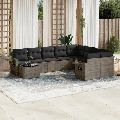 Gossi set mobilier de gradina cu perne, 10 piese, gri, poliratan